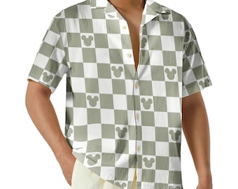 Green Checkered Mickey Hawaiian Shirt, St Patty's Day Inspired Button Up Shirt, Lucky Shirt, Disney Matching Shirt, Disneyland Trip Gift