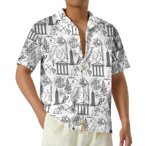 Line Art Percy Jackson Hawaiian Shirt, Camp Jupiter Aloha Shirt, Half Blood Chronicles Button Shirt, Greek God Beach Vacation Shirt