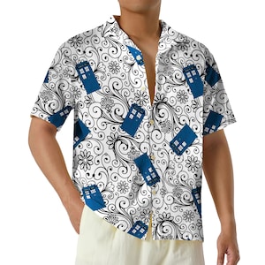 Floral Police Box Tardis Hawaiian Shirt, Doctor Who Fan Gift, Trust Me I'm the Doctor Button Up Shirt