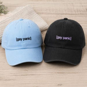 Gay Panic Minimal Cap, Funny LGBTQ Embroidered Hat, Relatable Gay Slogan Cap, Pride Aesthetic, Funny Gay Gift image 3