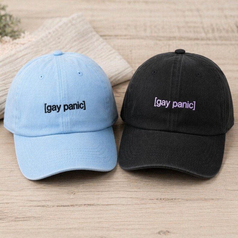 Gay Panic Minimal Cap, Funny LGBTQ Embroidered Hat, Relatable Gay Slogan Cap, Pride Aesthetic, Funny Gay Gift image 3