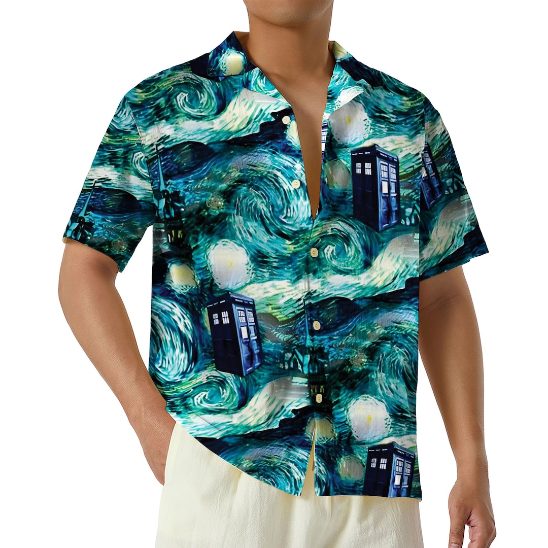 Doctor Who Hawaiian Shirt, TARDIS Starry Night Button Up, Sci Fi Time ...