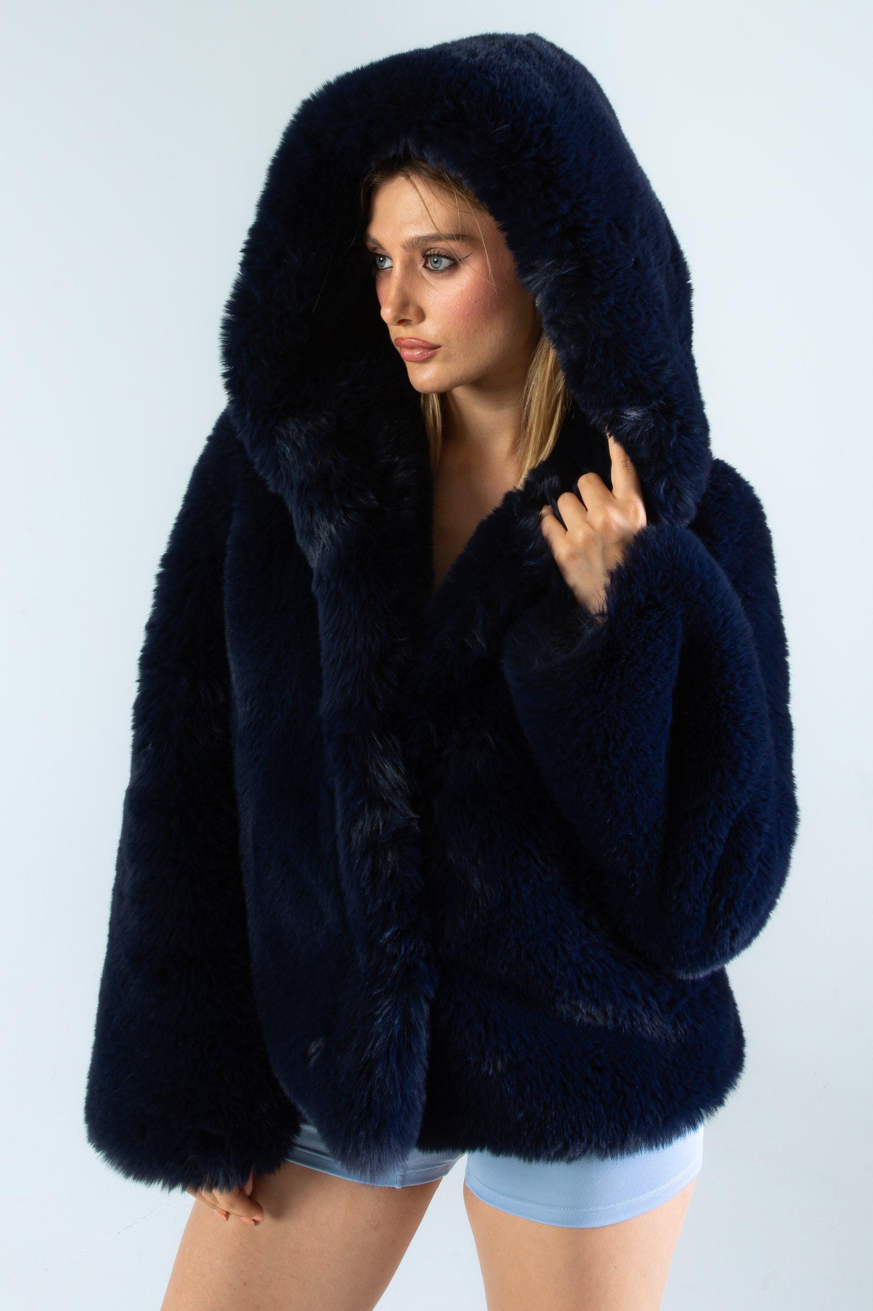 PAOLIAN Felpa da donna con cappuccio e tasche, in pelliccia sintetica, in pile, #01rosso, M