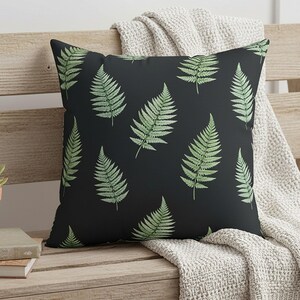 Watercolor Fern Pattern Indoor & Outdoor Throw Pillow | Botanical Green Leaf Cushion | Decorative Accent Pillow
