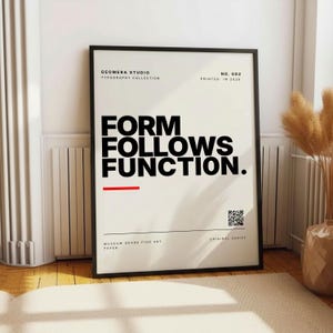 Bauhaus Typography Art: Framed 'Form Follows Function' Quote, Minimalism (QR Code)