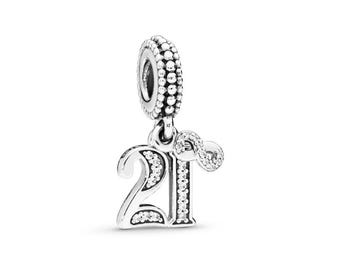 925 Sterling Silver celebration charm anniversary birthday 21st-Pandora Style