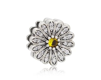 925 Sterling Silver Reflexions Sparkling Daisy Flower Clip Charm-Pandora Style
