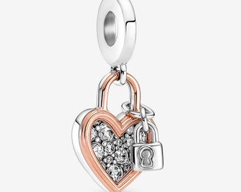 Heart Padlock Double Dangle Charm ALE Gift bag-Pandora Style
