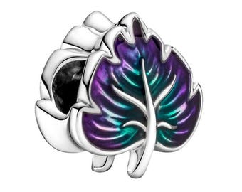 Sterling Silver Charm Purple Green Leaf-Pandora Style