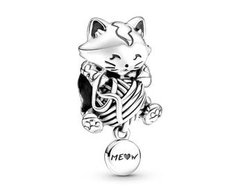 Kitten & Yarn Ball Charm Sterling Silver-Pandora Style