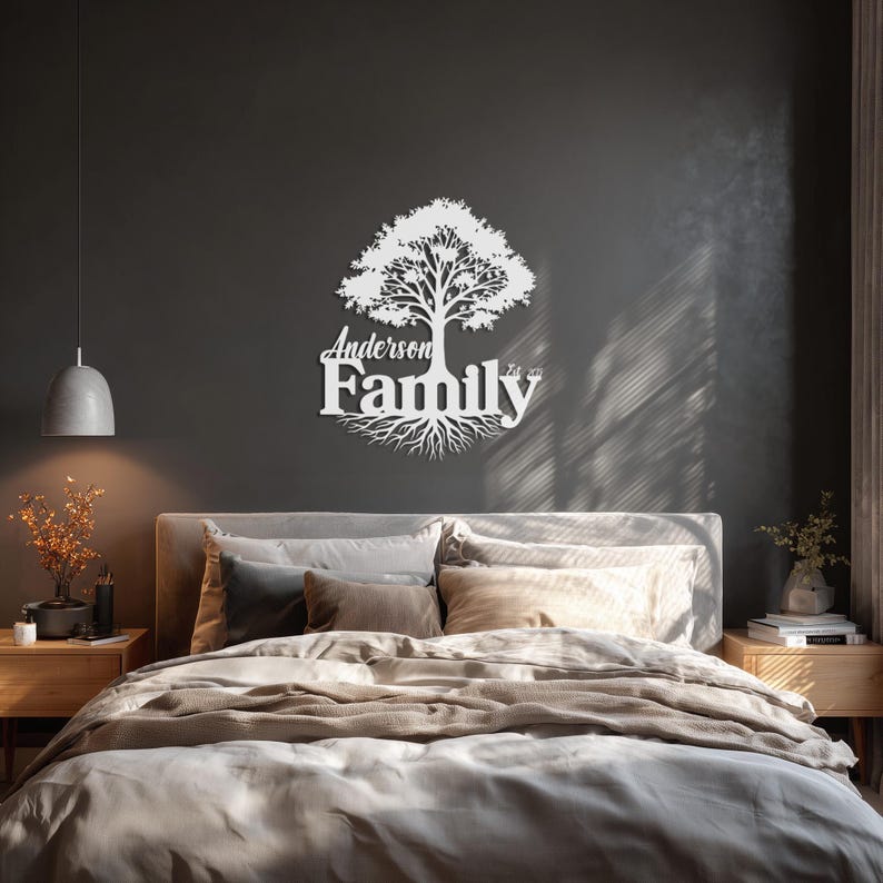 Custom Family Tree Metal Wall Art, Personalized Family Name Sign, Tree ...
