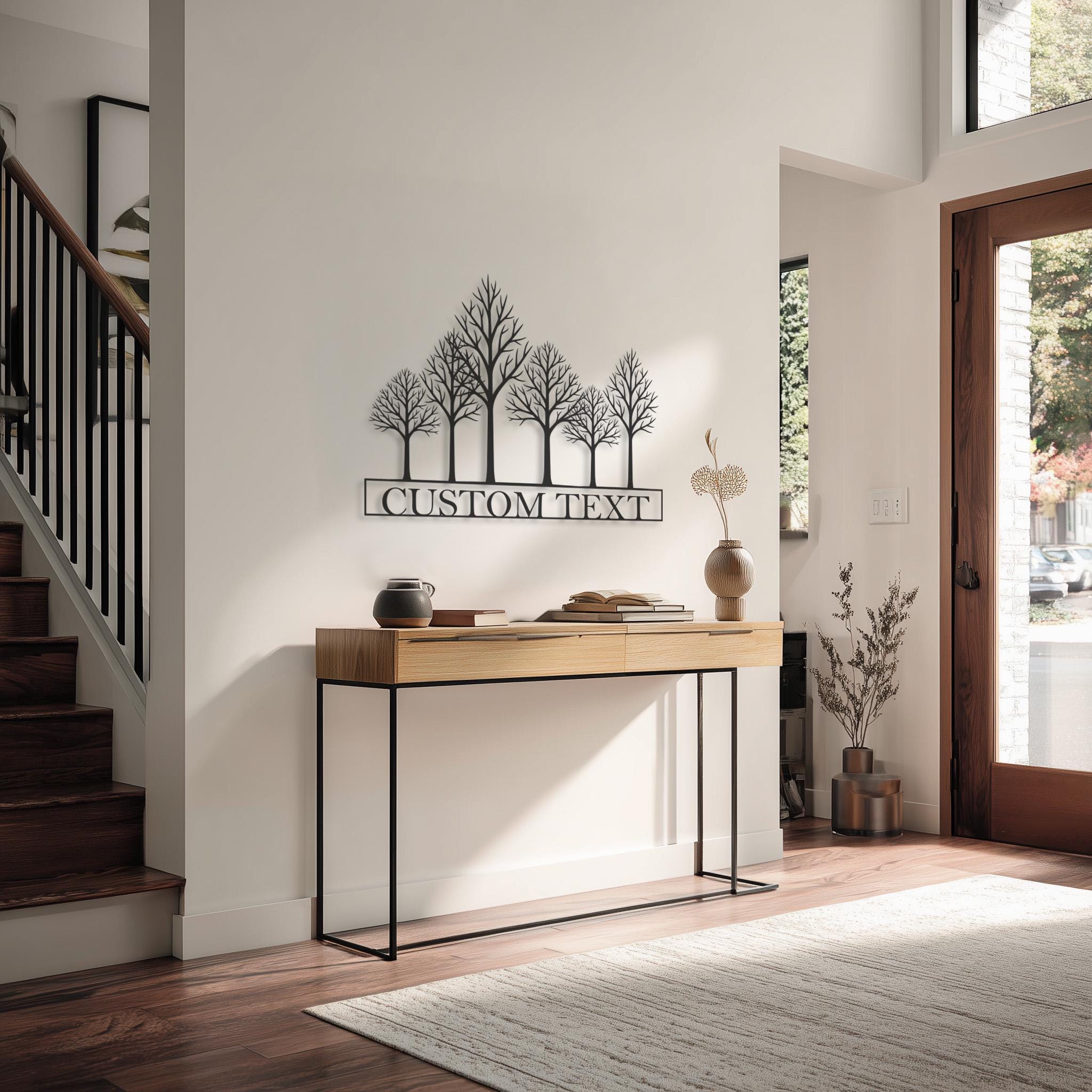 Custom Family Tree Metal Wall Art, Personalized Name Sign With Bare ...