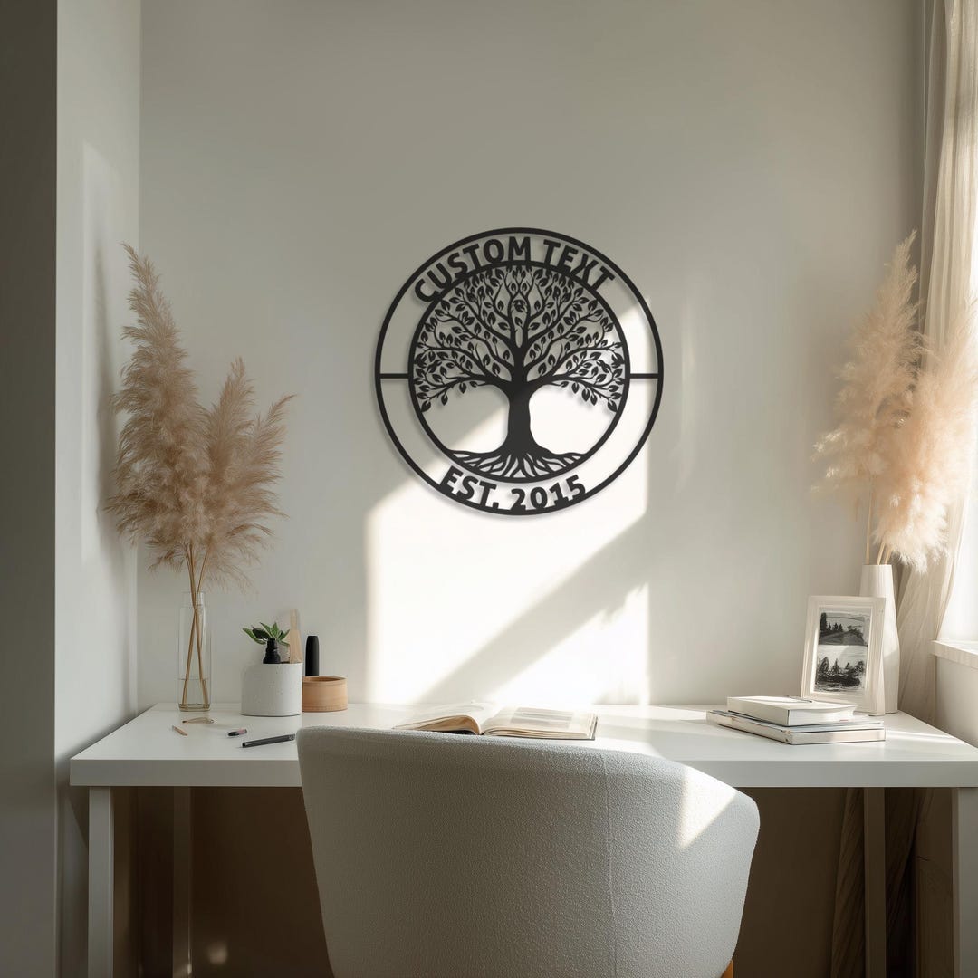 Custom Tree of Life Metal Wall Art, Personalized Family Name Round ...
