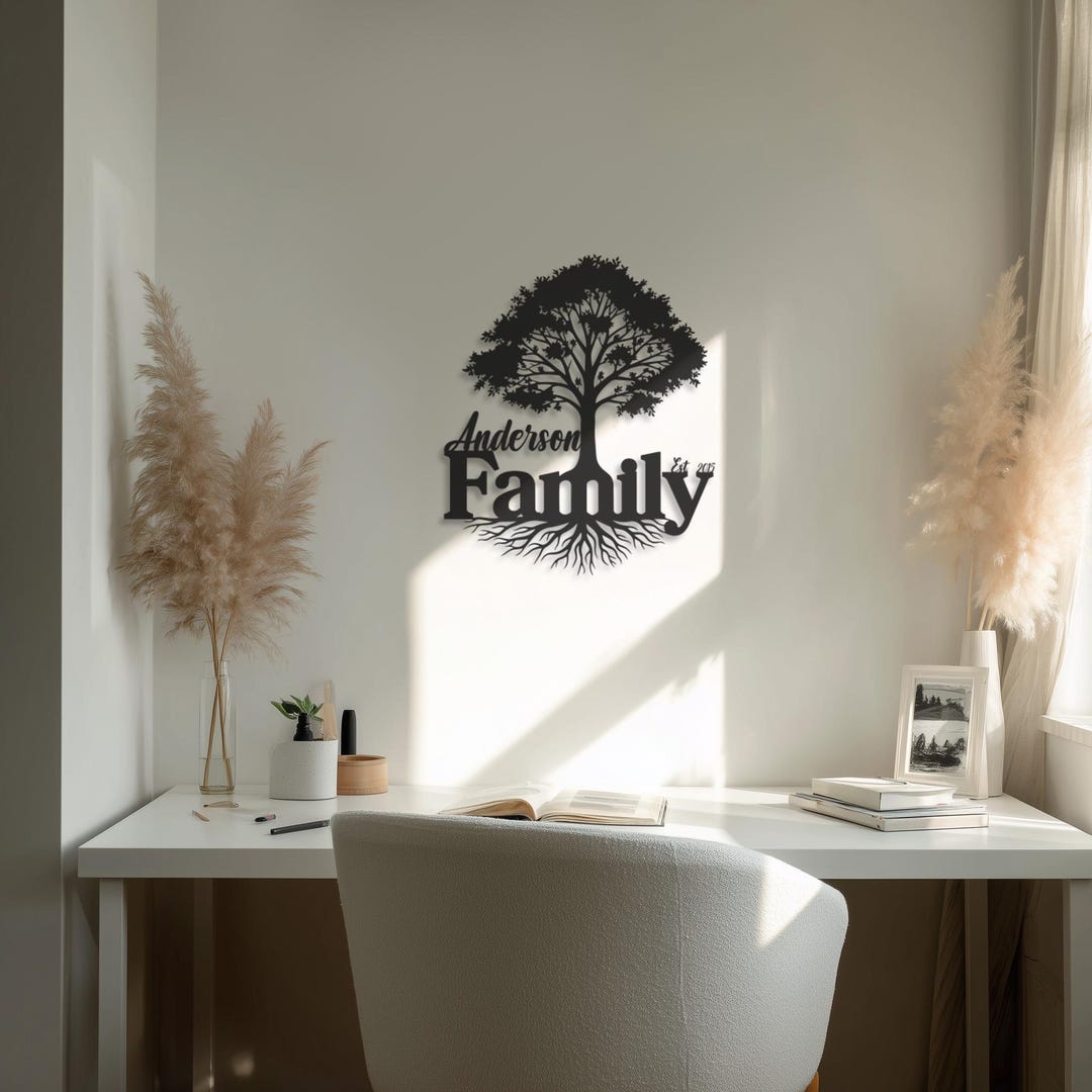 Custom Family Tree Metal Wall Art, Personalized Family Name Sign, Tree ...