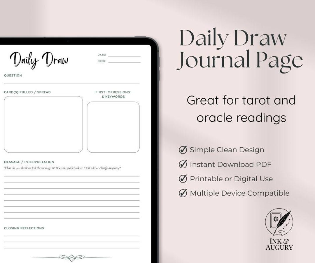 Daily Draw Tarot & Oracle Journaling Page - Minimalist, A4, Letter ...