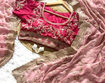 Heavy designer embroidered saree with ready to wear blouse set for festive wear