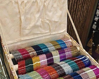 Multicolour glossy metal bangles combo with organiser box for women