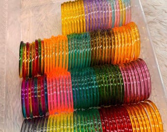 Multicolour glossy glass jelly bangles 18 set with box for women festive wear
