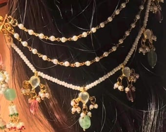 Designer Handmade ear chains with pearl & beads : set of 4 ear chain for women