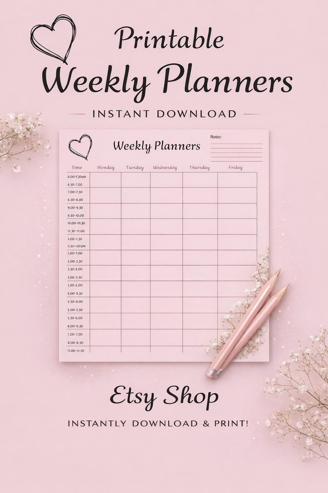 Pink Schedule Roster Printable Weekly Planner | Minimal Pink Schedule | Hourly Planner ...