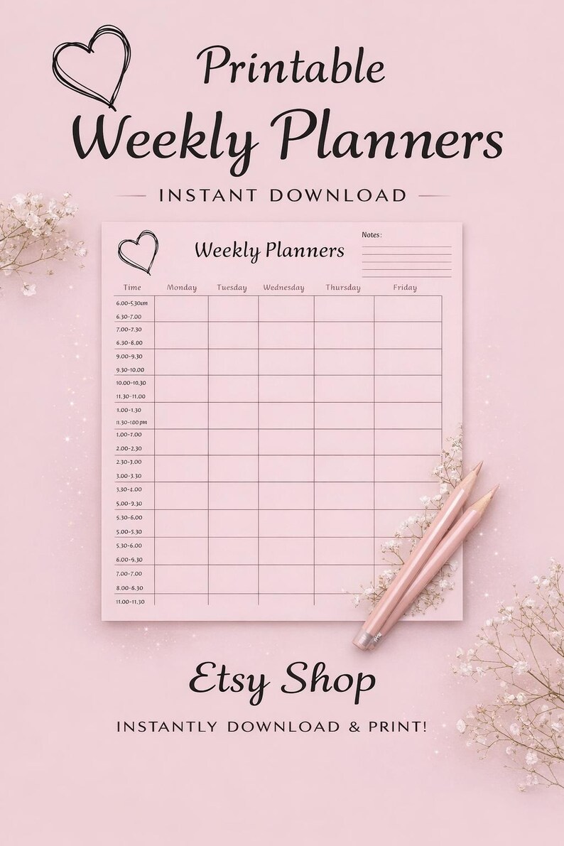 Printable Weekly Planner | Minimal Pink Schedule | Hourly Planner ...