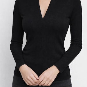 Patrón de costura en PDF para blusa clásica de cuello en V y manga larga (tallas XS-7XL) / Descarga instantánea