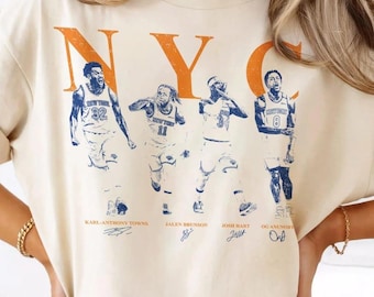 Comfort Colors NYC Basketball Players Graphic T-Shirt: Karl-Anthony Towns, Jalen Brunson, Josh Hart, OG Anunoby
