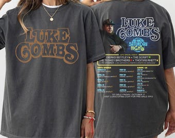 Camiseta Comfort Colors Luke Combs My Kinda Saturday Night 2026 Tour con estampado a doble cara, ropa para conciertos de música country.