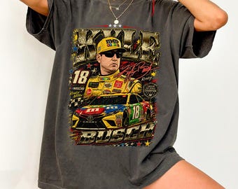 Camiseta vintage Kyle Busch Comfort Colors, camiseta gráfica 18 Racing Rowdy Busch, regalo para fanáticos de las carreras de autos, camiseta tributo a Kyle Racing