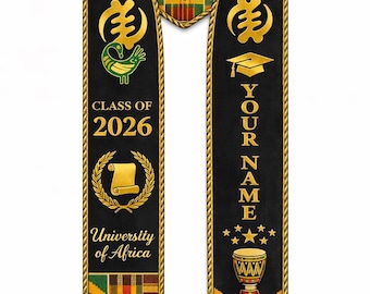Personalized Kente Grad Stole - Custom African Heritage Graduation Sash for Class of 2026