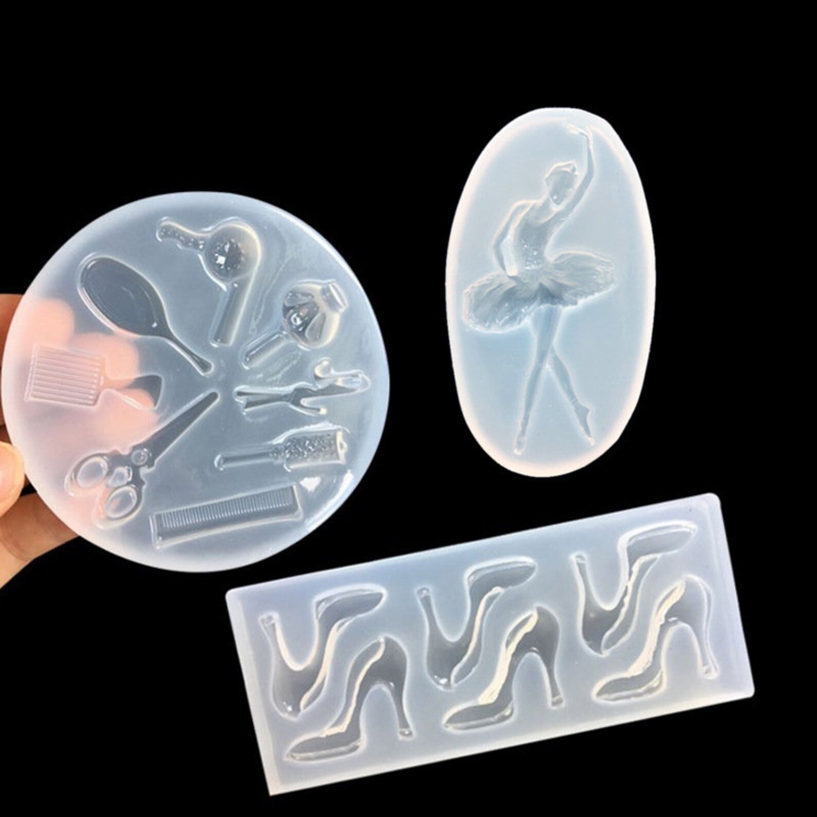 md_ot_44m3 3 pairs of high heel mold set minature hair dressing tools silicone ballet dancer mold mirror effect mold resin epoxy