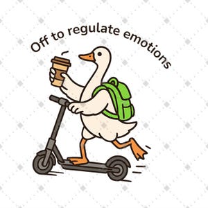 A regular las emociones (Png), diseño divertido de pato para profesores de salud mental, gráfico de regalo de psicología escolar para consejeros SEL, humor lindo para el aula