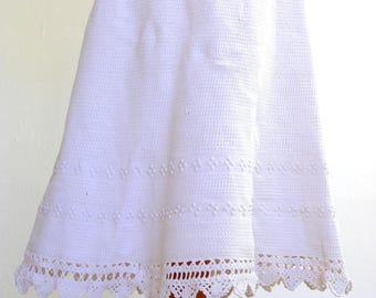 Antique Edwardian Crochet Knit Petticoat – Handmade Cotton Underskirt with Lace Hem