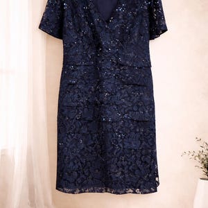 saks blue dress Eudora Short Sparkly Blue Dress w/ Floral Appliqués