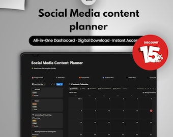 Notion Social Media Planner: Content Calendar, Creator Dashboard (Digital Download)