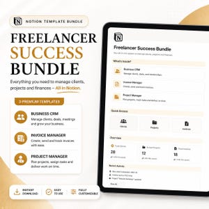 Freelancer Success Bundle - Notion CRM, Invoice & Project Manager Templates for Business Growth