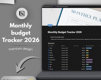 Monthly Budget Tracker Notion Templates 2026 | Expense Tracker | Savings Goals Finance (Instant Download)