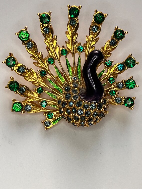 Vintage Sphinx 1960's Signed Peacock Enamel & Cry… - image 6