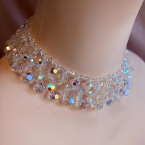 1950’s Aurora Borealis Crystal Statement Collar Necklace Bead Choker