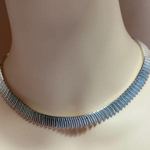 Vintage Cleopatra Style Silver Tone Necklace  Fluted Finish Egyptian Fan Collar Feathered Frond Choker