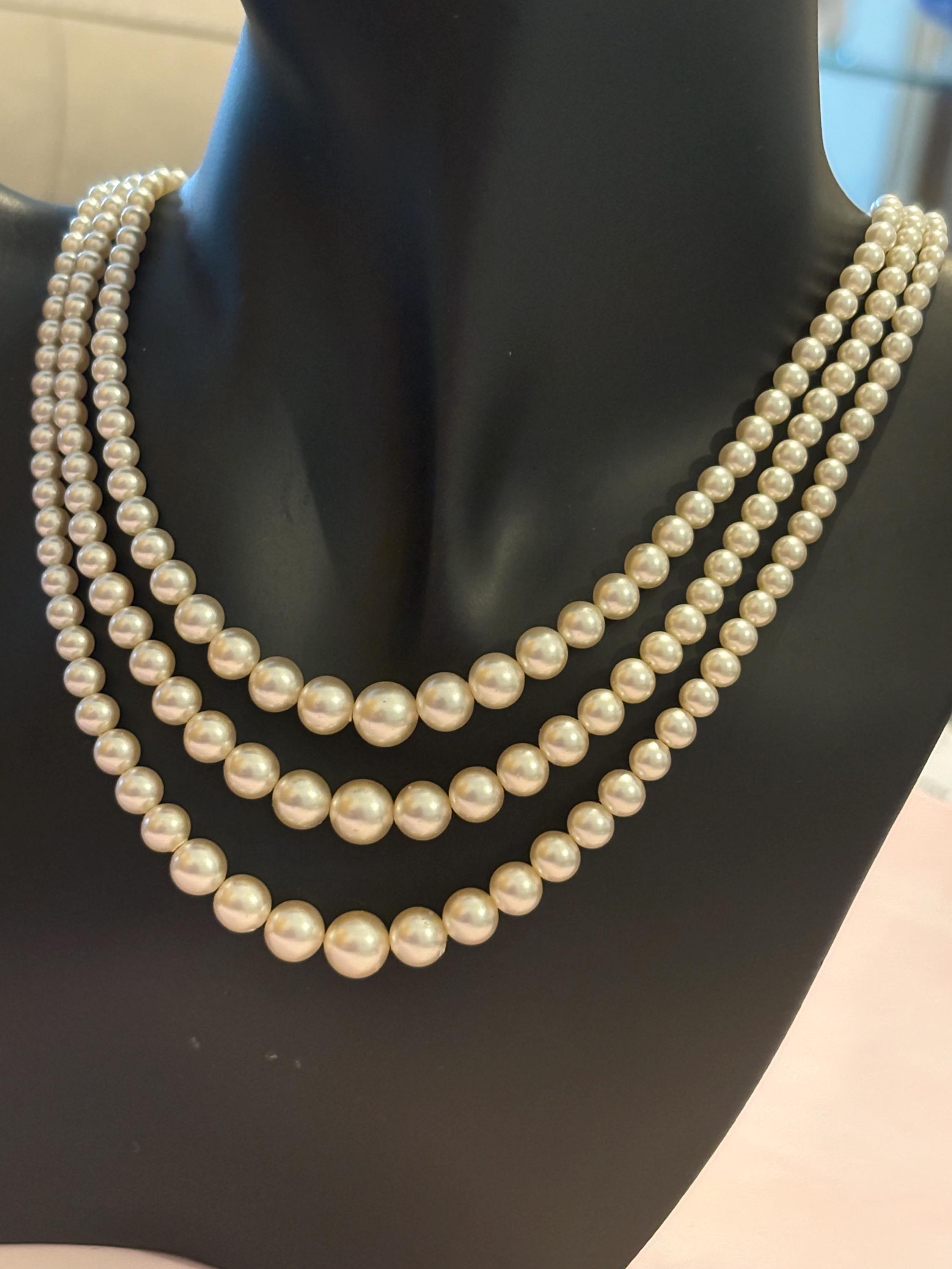アクセサリー 3WAY PEARL NECKLACE Three Row Vintage Pearl Necklace With Sterling Silver