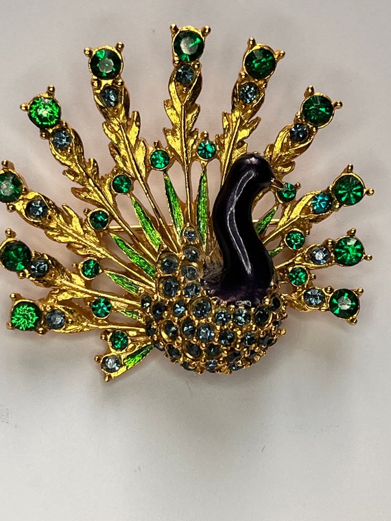 Vintage Sphinx 1960's Signed Peacock Enamel & Cry… - image 7
