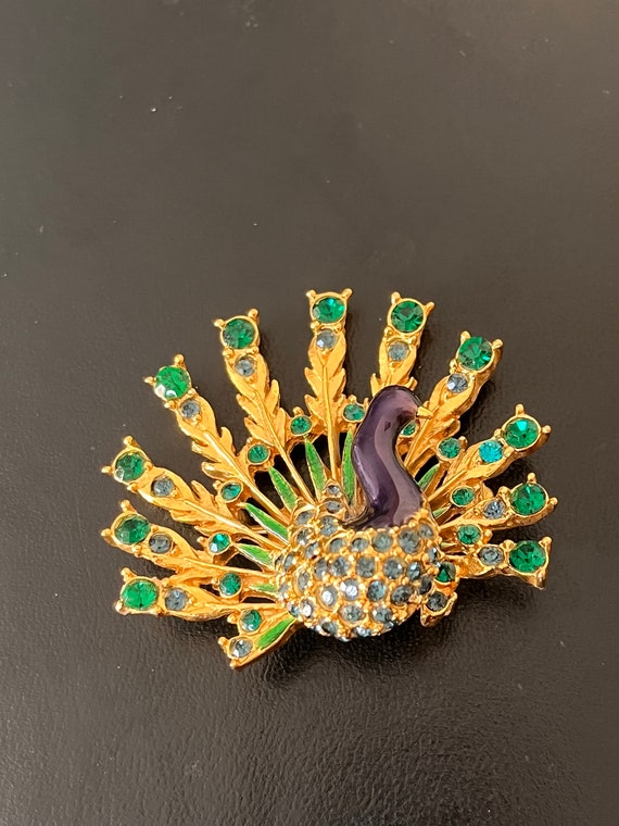 Vintage Sphinx 1960's Signed Peacock Enamel & Cry… - image 5