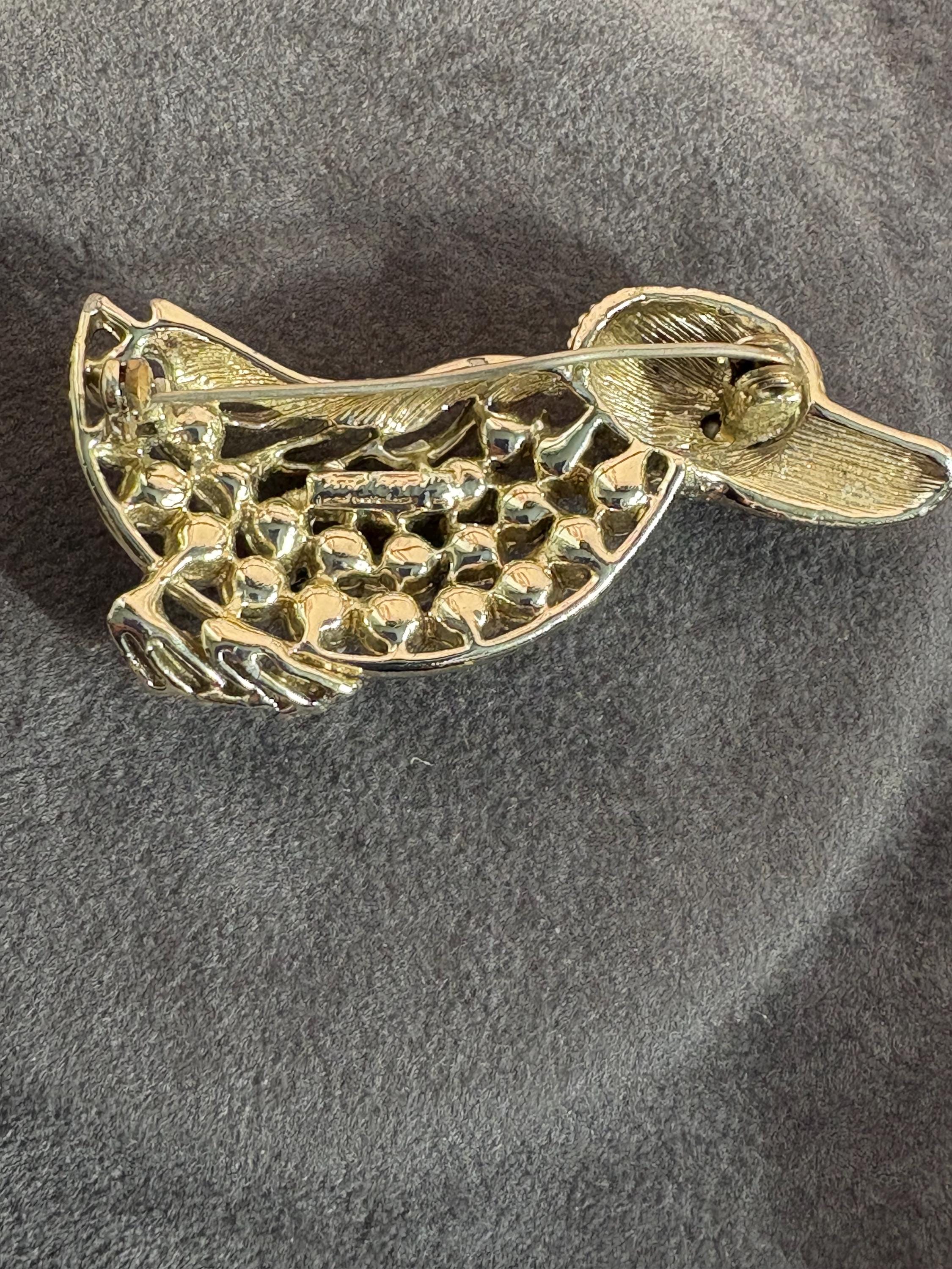 Broche Vintage Or Canard Gravée - Cristaux Boréalis, Modèle 5038 (occasion)
