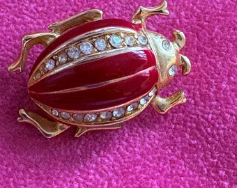 Broche coccinelle vintage, broche coccinelle, émaillée, strass, broche métal - France