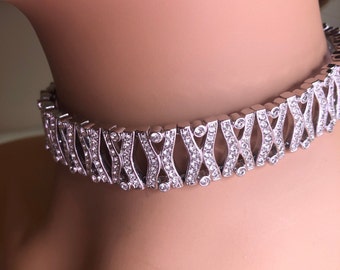 Vintage Rhinestone Choker Necklace: Crystal Diamante Wedding Jewellery