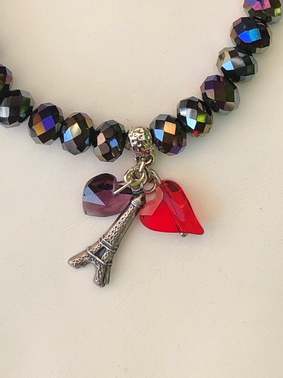 Handmade Swarovski Crystal Bracelet: Aurora Borealis Beads, Eiffel