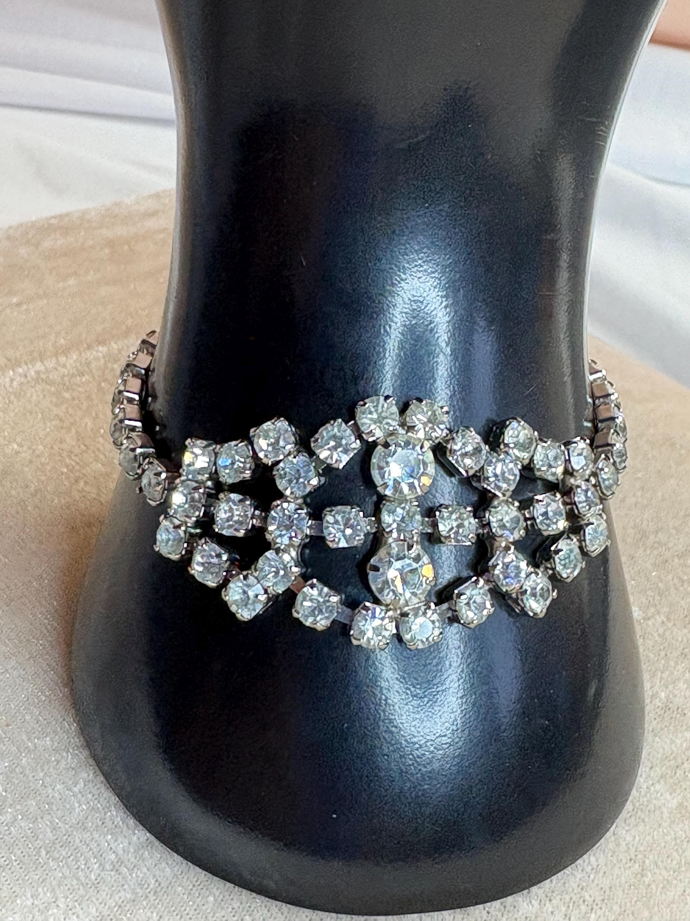 Bracelet Vintage En Argent Massif Avec Strass - Occasion, Style Français