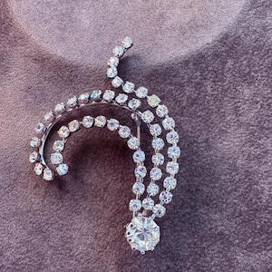 Vintage Clear Rhinestone Spray Brooch  Celestial Swirl Crystal Pin