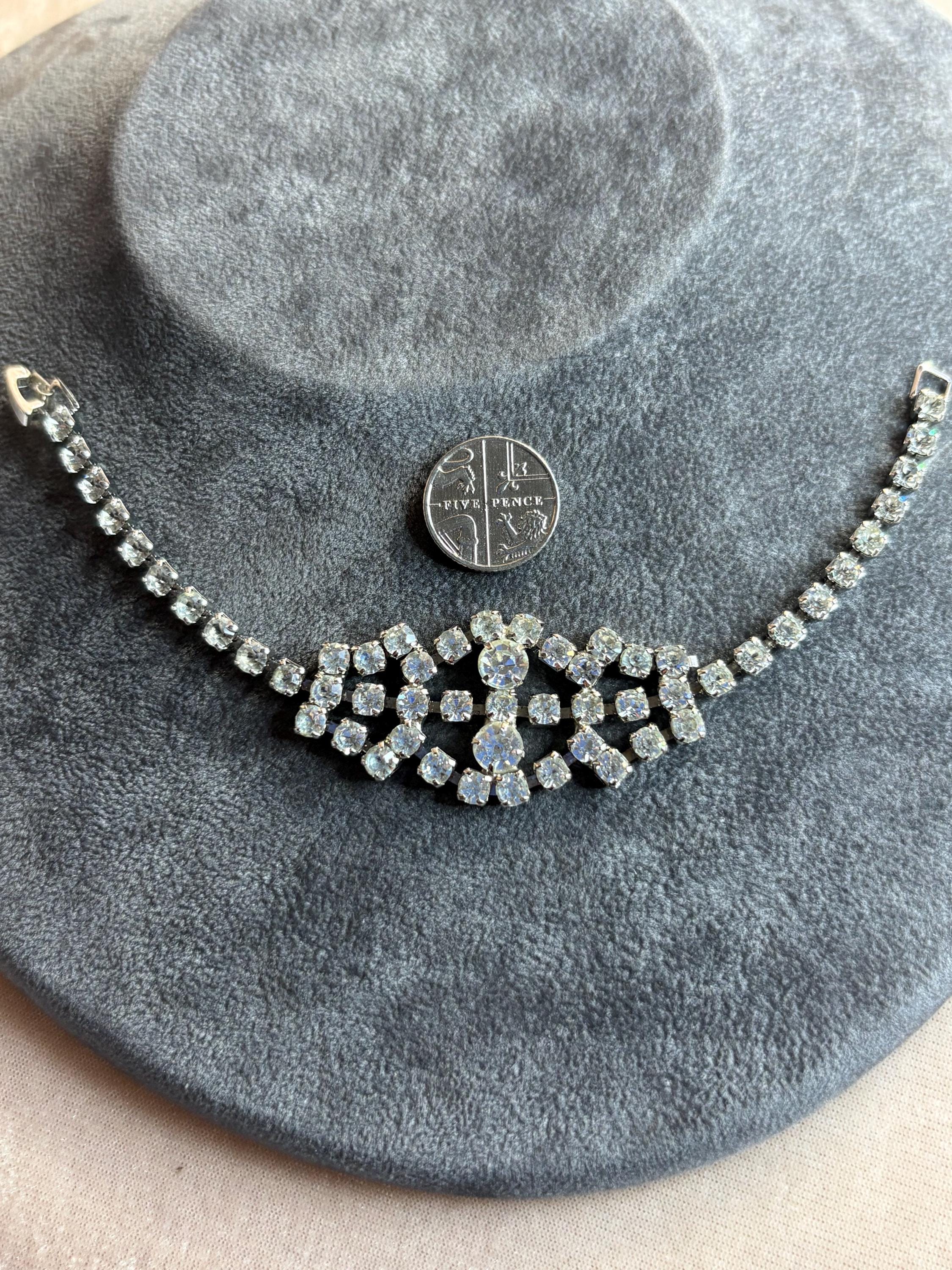 Bracelet Vintage En Argent Massif Avec Strass - Bijou Ancien Style French Silver, Occasion